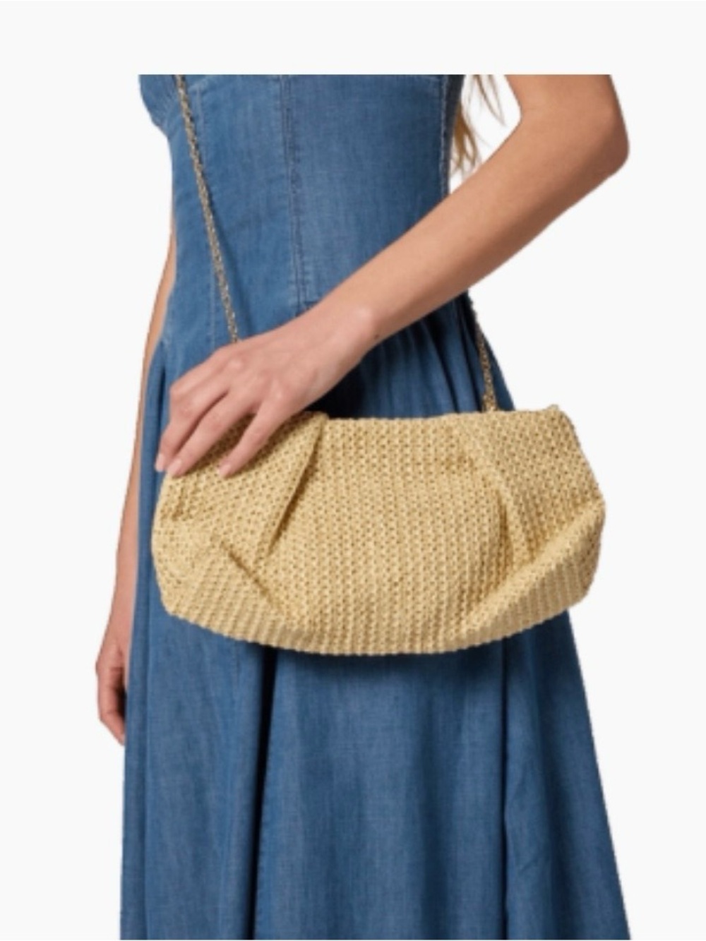 Woven Straw Shoulder Bag with Chain Strap in Natural